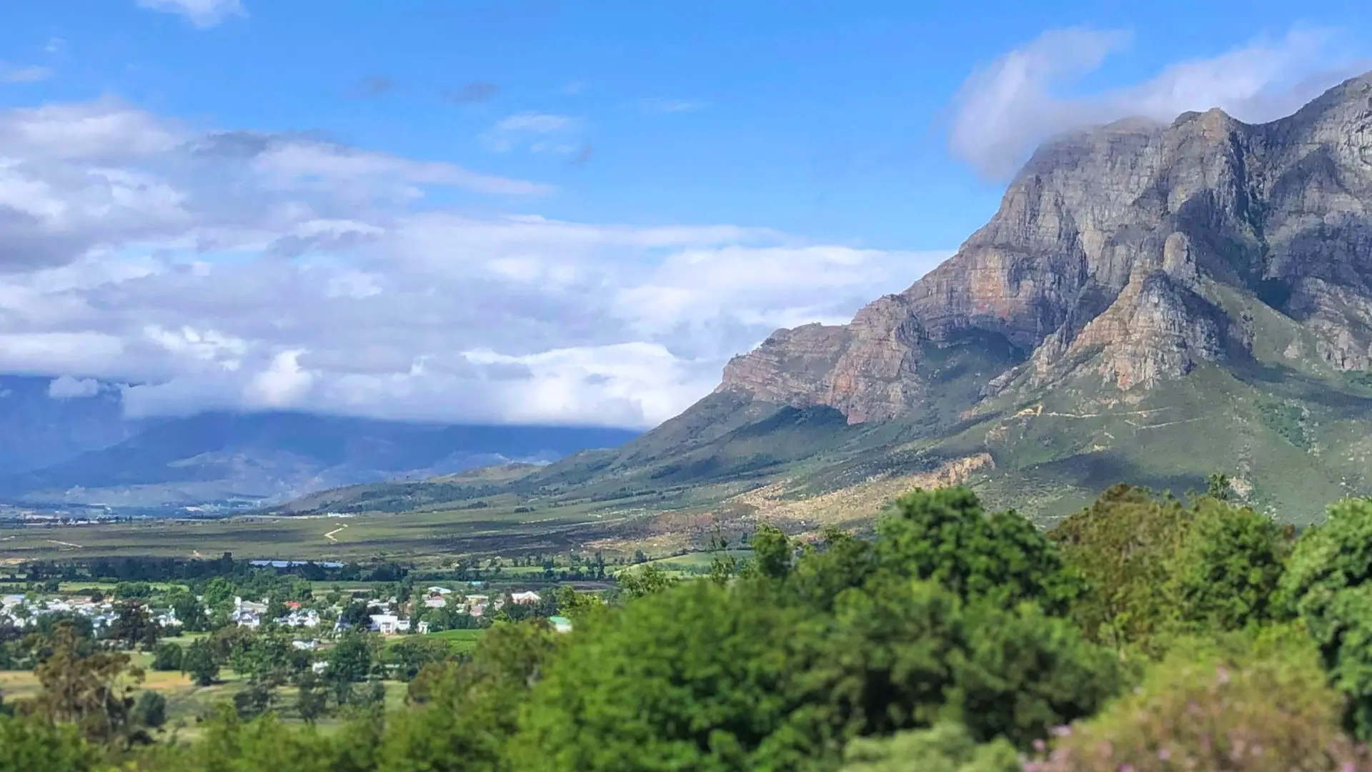 Aerial view over the Stellenbosch winelands and surrounding mountains