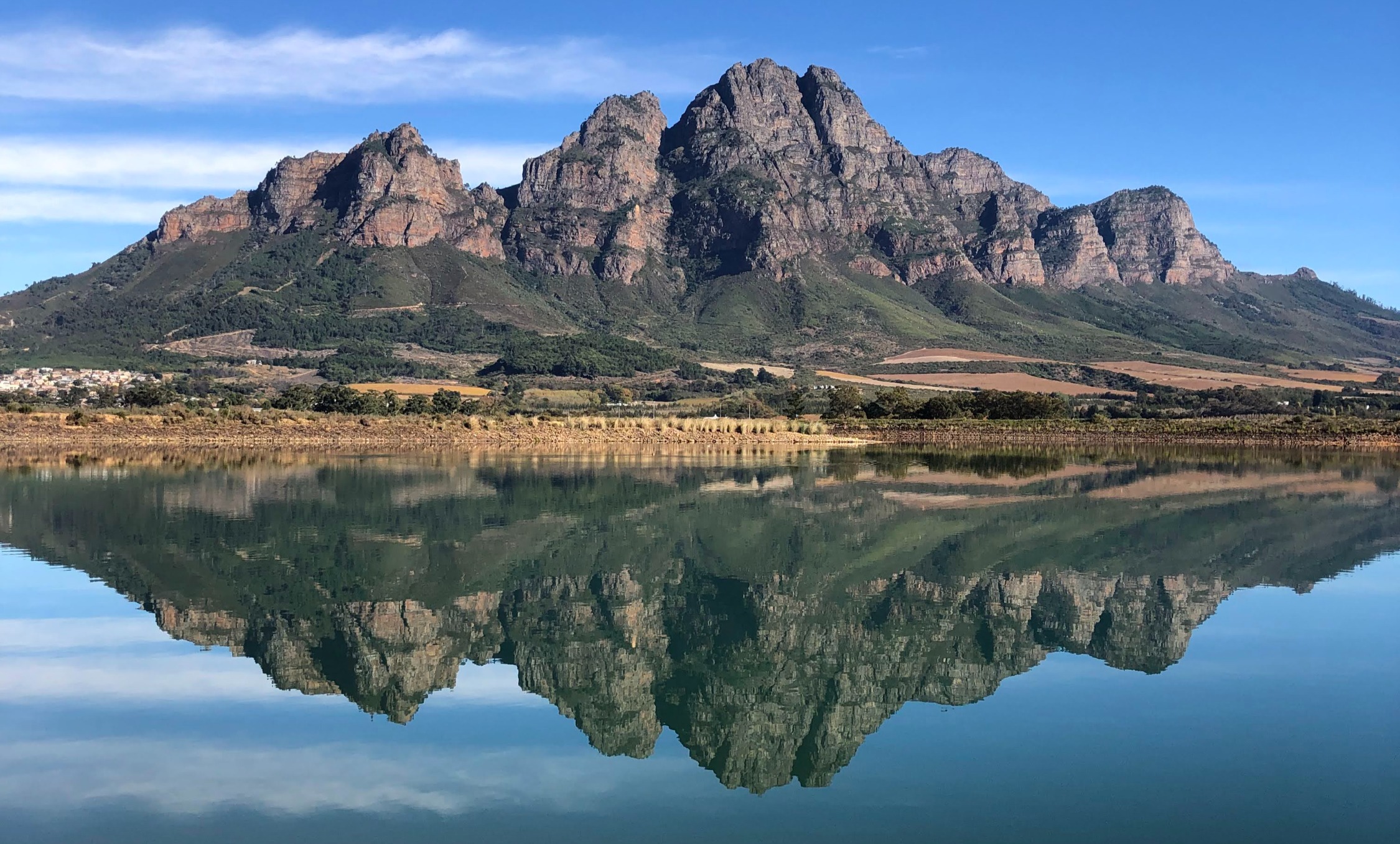 Simonsberg mountain reflected in still water, Stellenbosch