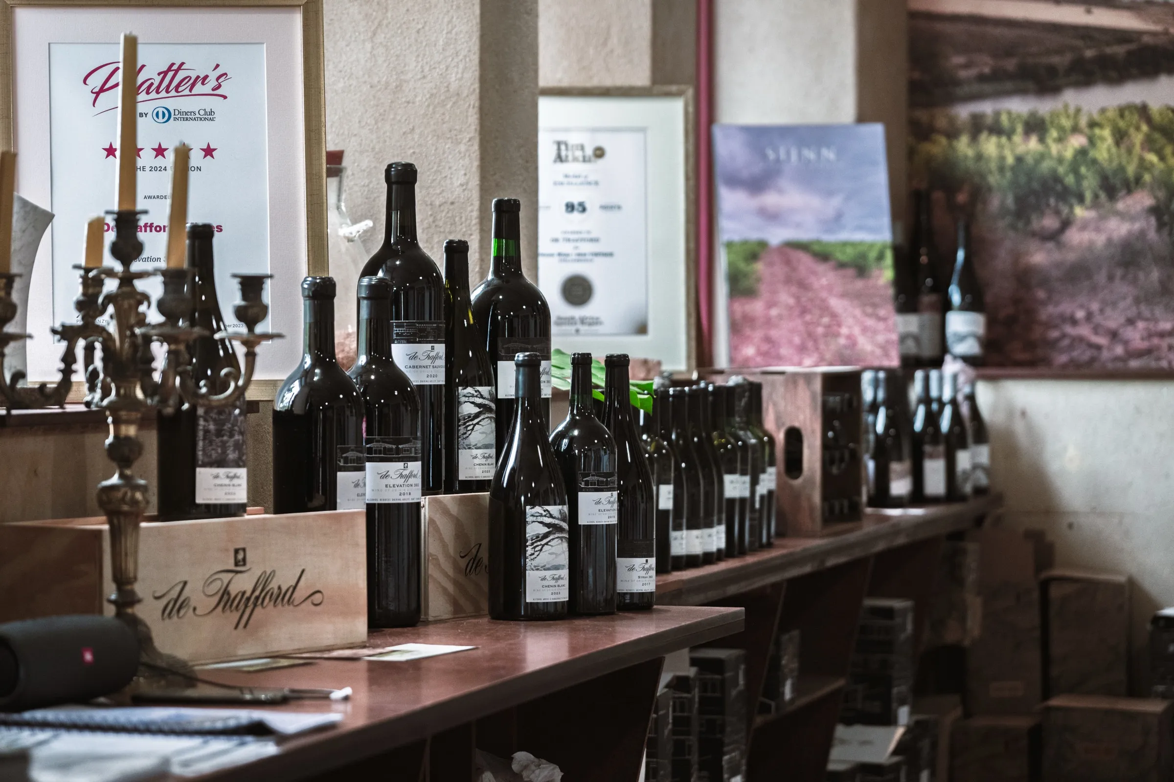 Library of estate wines with tasting awards, Stellenbosch